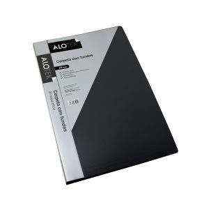 Carpeta plástica con 20 fundas oficio color gris