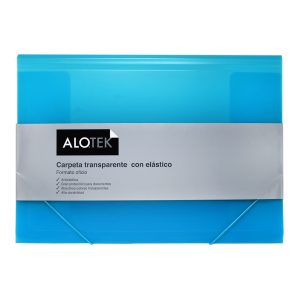Carpeta plastificada con elástico y bolsillo oficio transparente turquesa