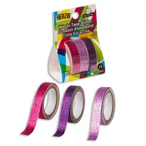 Cinta adhesiva glitter pack 3 unidades rosado