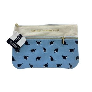 Estuche 2 cierres Gatos Celeste Canvas