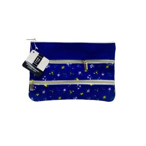 Estuche 3 cierres Flores Azul PU