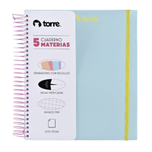 Cuaderno top 7MM 200 hojas 5 materias Torre diseños surtidos